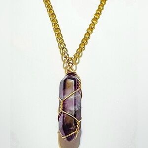 Gold Wire Wrapped Amethyst Gemstone Necklace
